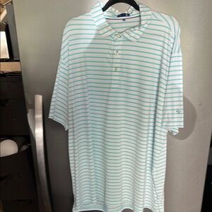Men's Striped Polo Shirt - Light Blue and White